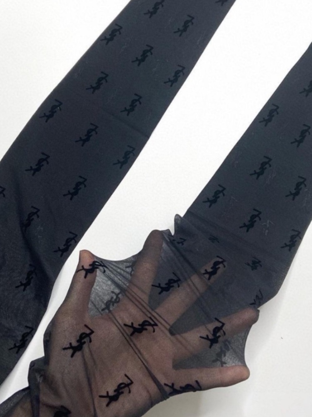 Sheer YSL Logo Pattern Tights - Picture 3 of 5
